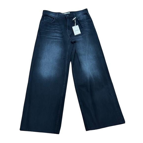 MOTHER The Spinner Zip Sneak Jeans Faded Black Magic 28 High Rise Wide Leg Denim - Picture 11 of 13